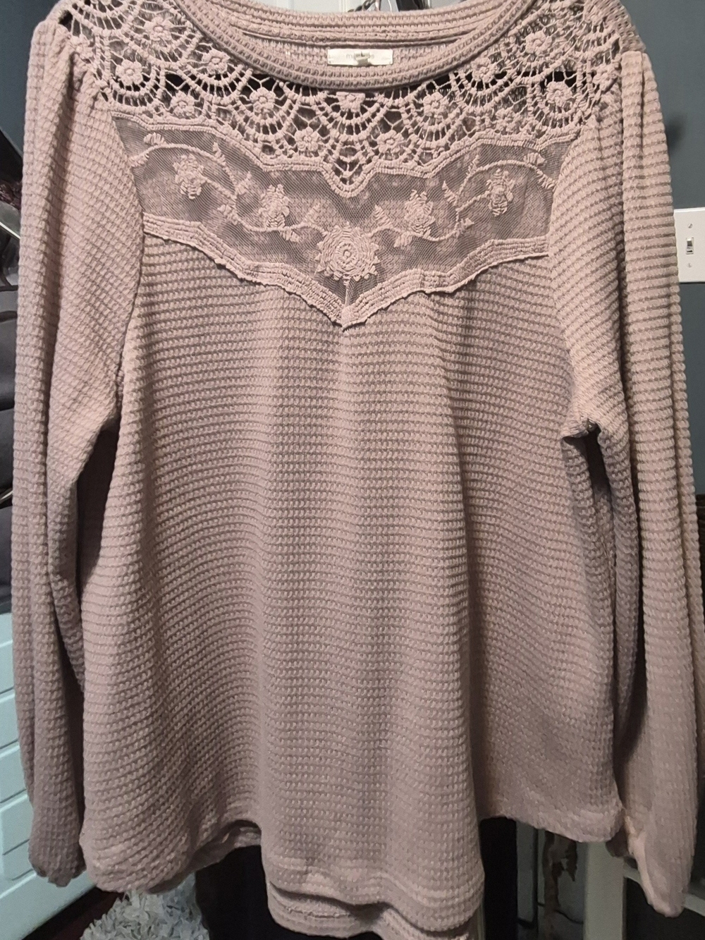 Maurices Lace-Yoke Waffle Sweater in Dusty Mauve